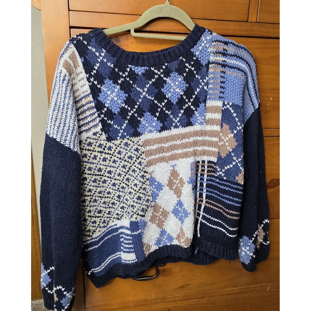 Vintage Northern Reflections Knit Sweater Size Medium Cottagecore 90's Argyle